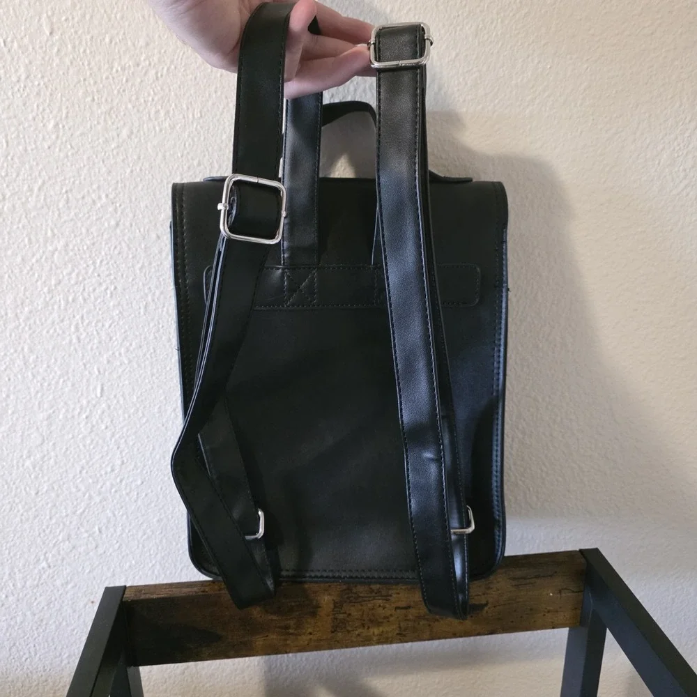 Netflix Wednesday Adams Nevermore Academy Mini Backpack Black Faux Leather...